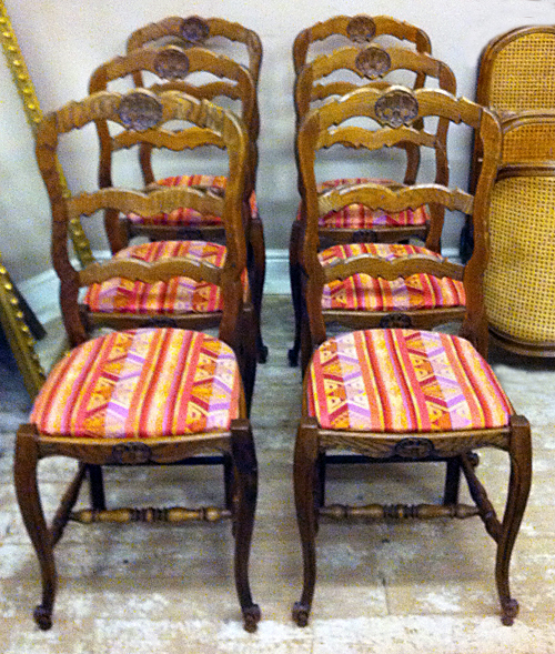 set of 6 provencal style chairs with upholstered seats
